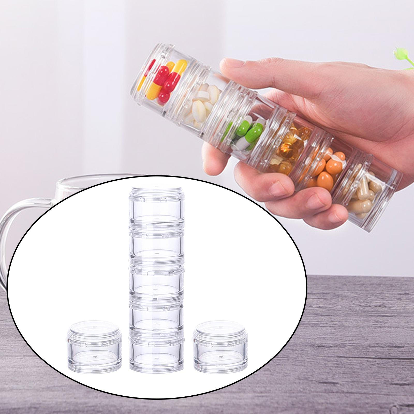 

7 Pieces Weekly tablet Organizer, Stackable Round Jars Holder for Earplugs Beads Small Items Clear