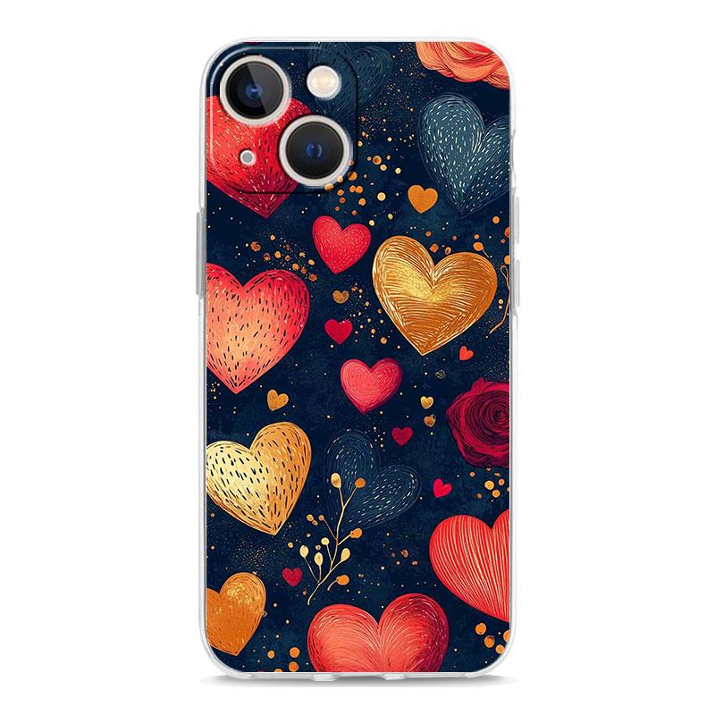 Phone Case For iPhone 16 Cases iPhone 15 12 13 14 16 Pro Max X XR XS Max 15 Plus iPhone11 Cover Oil Painting Graffiti Heart