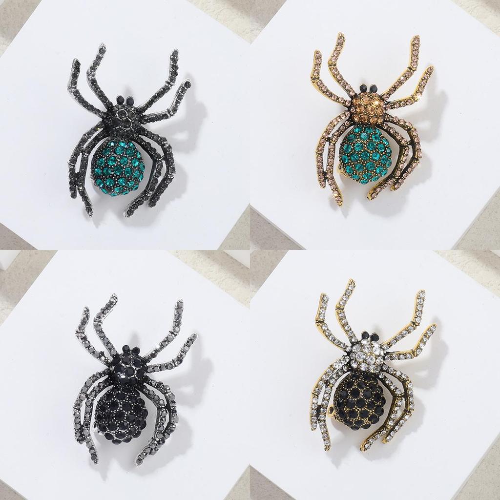 Vintage Schwarzer Diamant Spinnenbrosche: Strass Metall Korsage für Halloween