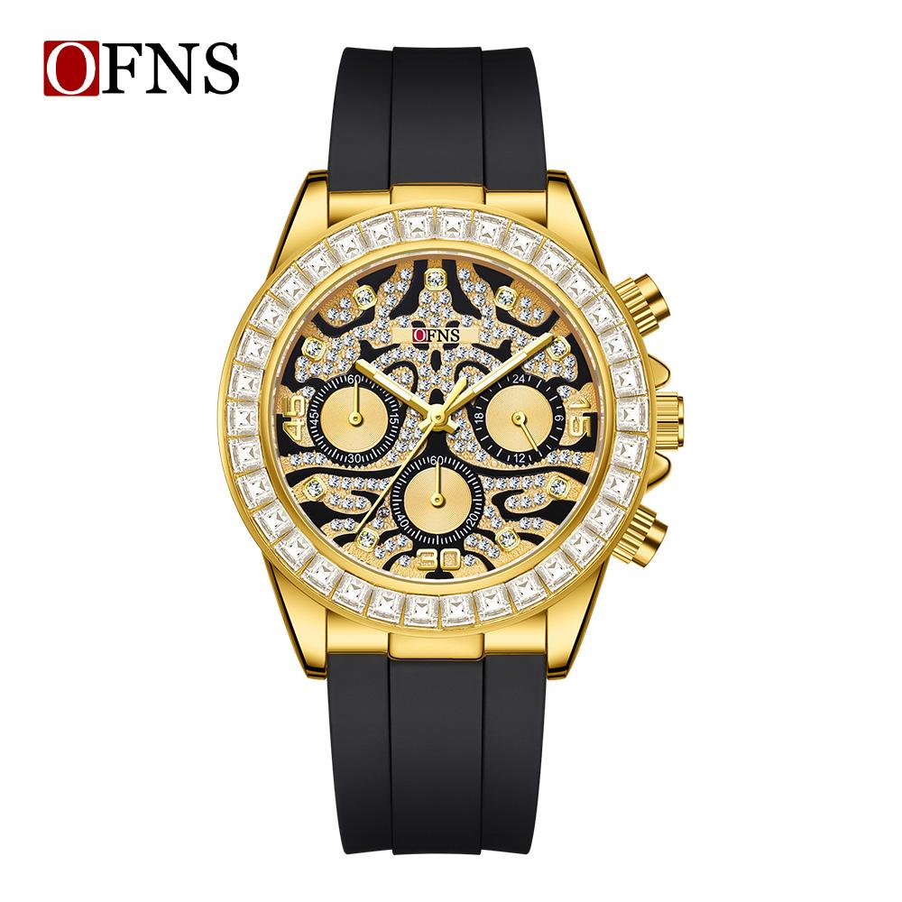 

Модные мужские кварцевые часы с тремя глазами, шестью иглами, узором тигра, водонепроницаемые мужские кварцевые часы с ночным светом чёрный