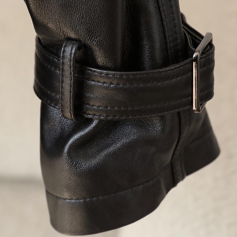 Dámská luxusní krátká motorkářská bunda z ovčí kůže podzim/zima 2024