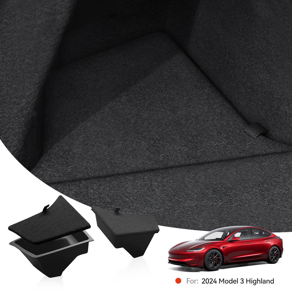 YZ For Tesla Model 3 highland 2024-25 Rear Trunk TPE Storage Box with Cover Tail Boot Organizer Partition Decoration Accessories