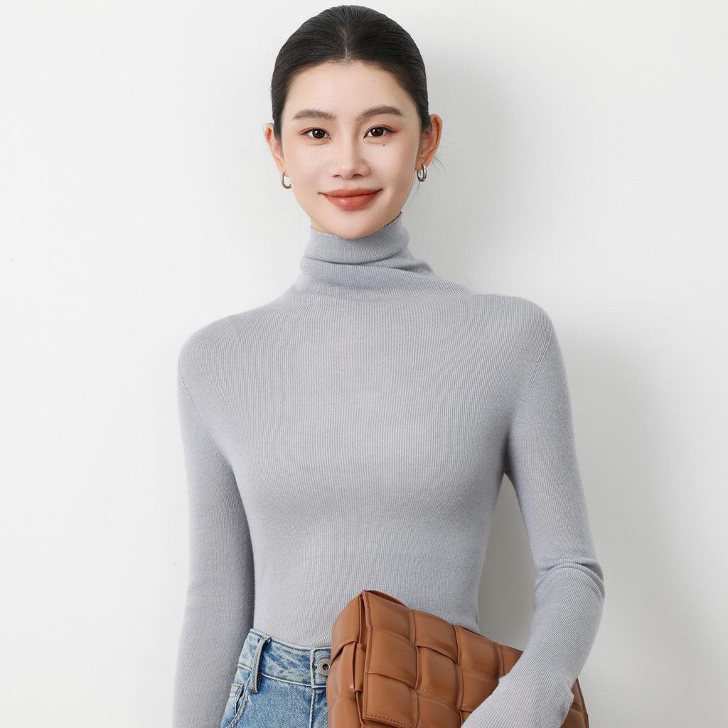 18G Soft Wool Women's Turtleneck Slim Fit Sweater, Autumn/Winter Knit Base Layer, Machine Washable