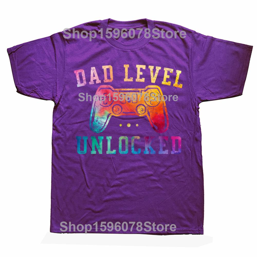 Funny Dad Level Unlocked New Dad To Be Gifts Gamer Father's Day T Shirts Streetwear Short Sleeve Birthday Gifts T-shirt Men