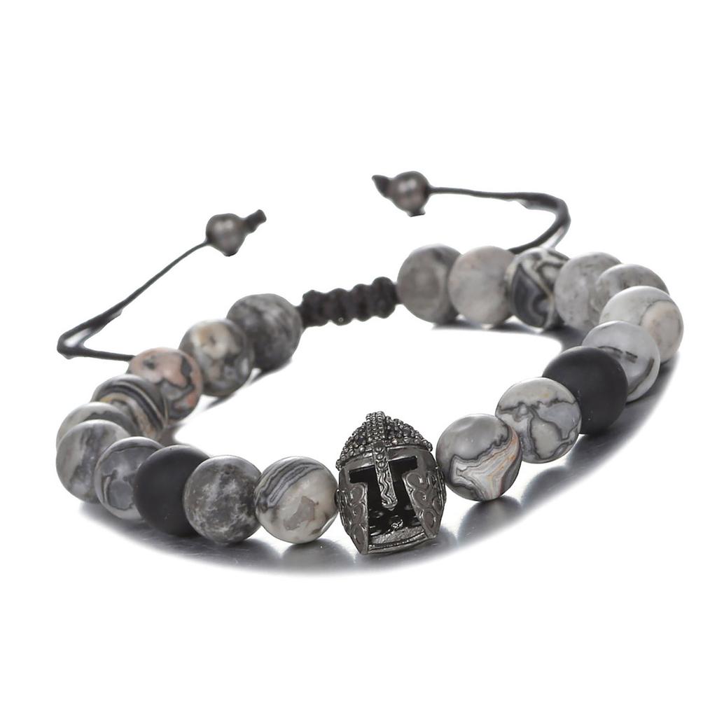 Roman Knight Helmet Beaded Bracelet with Lava Stones Unisex Fashion Accessory Zircon Texture Suitable for Any Occasion