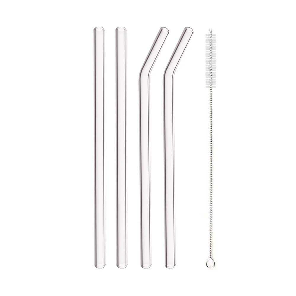 8mm High Borosilicate Glass Straw 3/5/10/11Pcs Reusable Eco Friendly Drinking Straws Set Bubble Tea Smoothies Bar Accessories