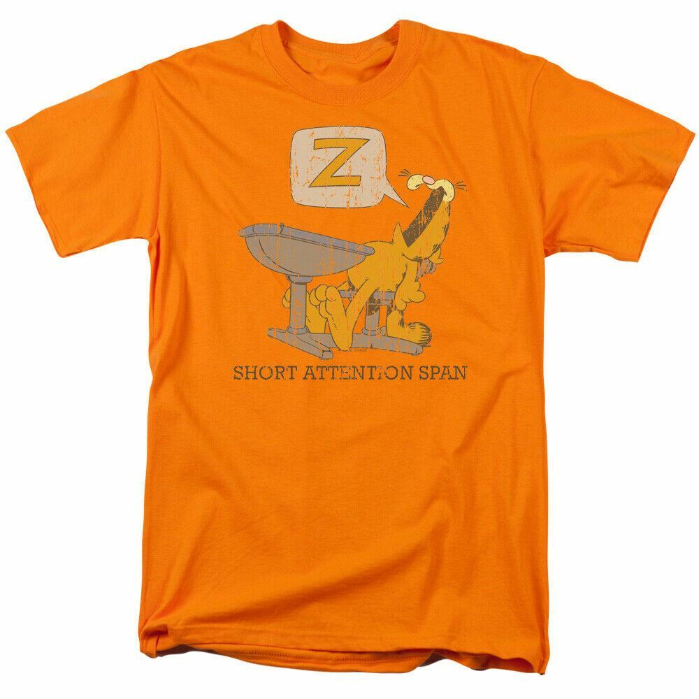 26 Garfield Attention Span T Shirt Mens Licensed Cat Jim David Comics Tee Orange Unisex T-Shirt L