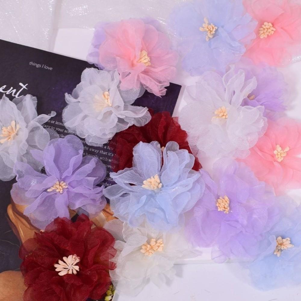 10Pcs Colorful Organza Artificial Flower Appliques  for Wedding Dress Hats Decoration