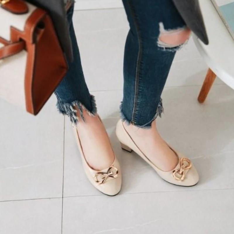 With Medium Heels Round Toe Chunky Bow Woman Pumps Square Shoes for Women Block Heel On Sale Genuine Mark Casual Slip Beau Today