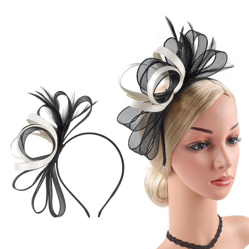 Feather And Tulle Hair Accessory For Weddings Parties Lightweight Adjustable Bridal Mesh Headpiece Fashion Headwear
