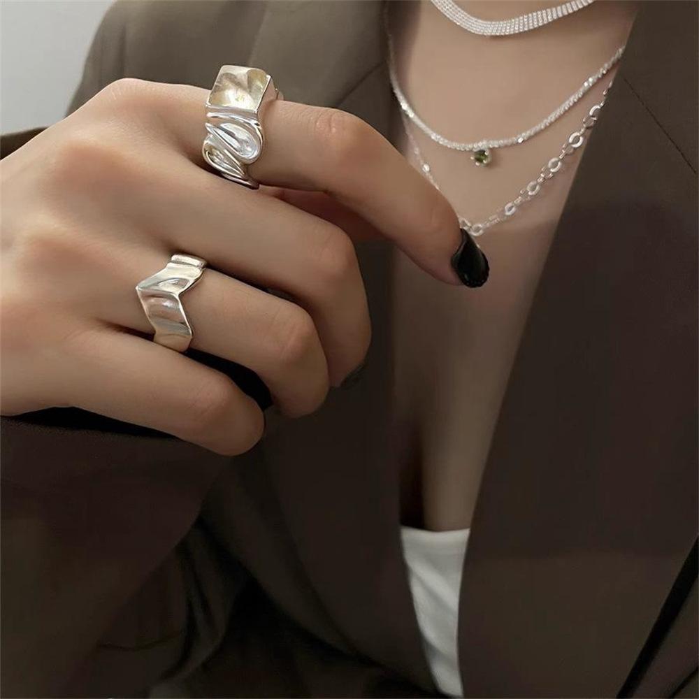 Sugar Cube Irregular Ring Retro Index Finger Ring Personalized Opening Adjustable Ring