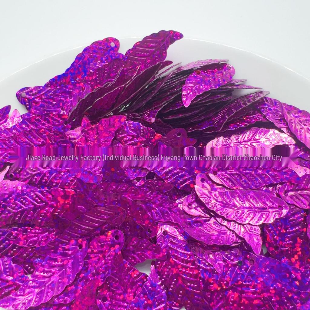 Lentejuelas de PVC con Forma de Hoja 10x30 mm, Accesorios de Alto Brillo Cosidos a Mano