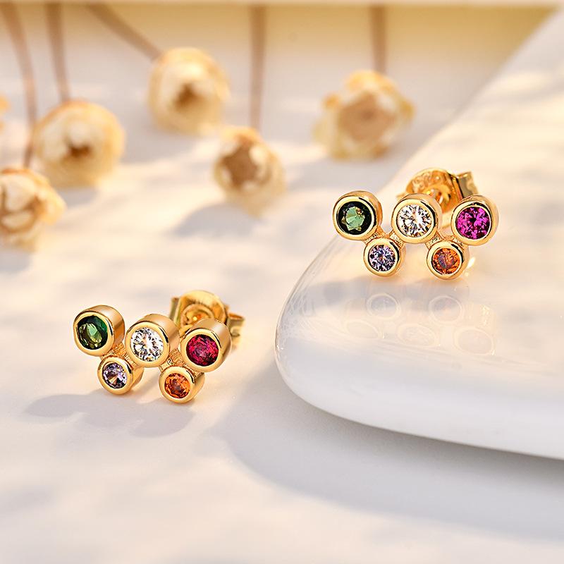 925 Sterling Silver Jewelry Uxury Colorful Crystal Butterfly Stud Earrings for Women Wedding Party Jewelry for Girls Friend Gift