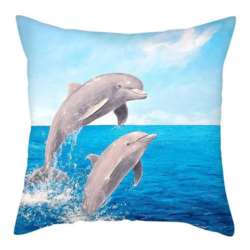 Dolphins In Ocean Underwater Surfing Scenes Pattern Cushion Cover Suitable for Sofa Bedroom Car Pillow Cover
