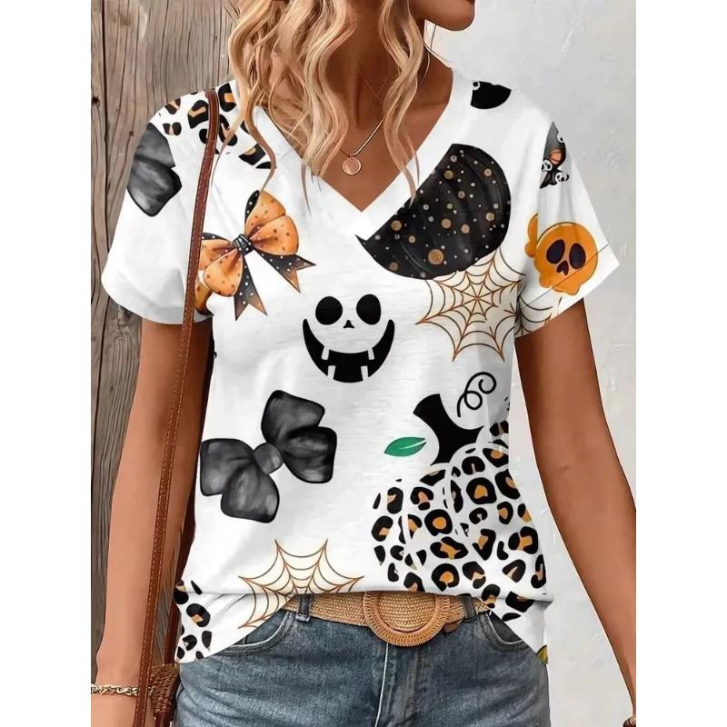 Fashion Women's V-Neck Short Sleeve 3D Flower Color Printing V-Neck Flower Short Sleeve