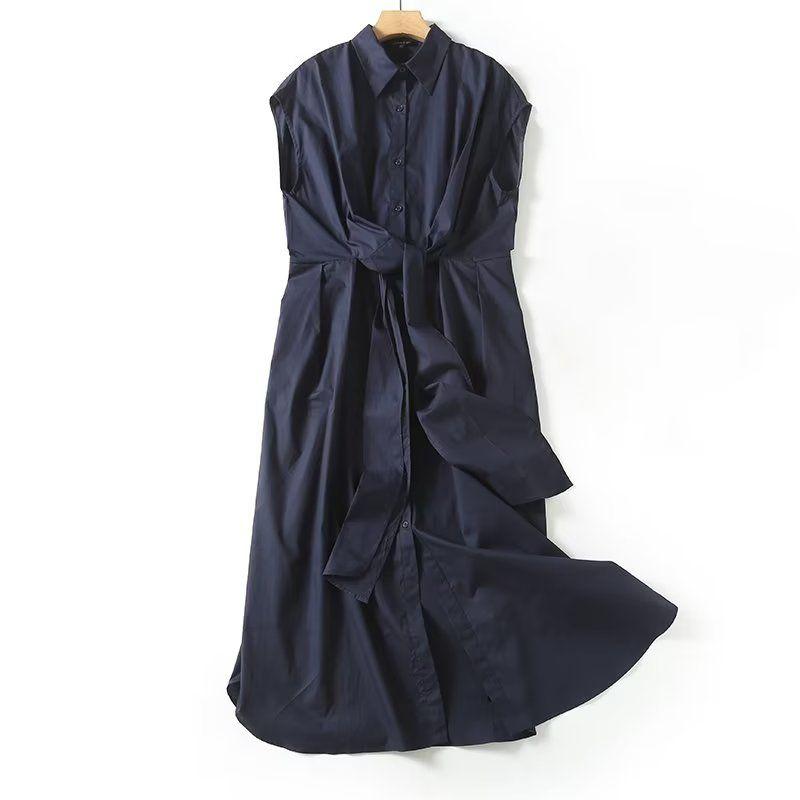 

MD Women s Summer New Work Clothing Shoelace Plaid Pure Cotton Raglan Sleeve Shirt Dress 06620568401 Navy L