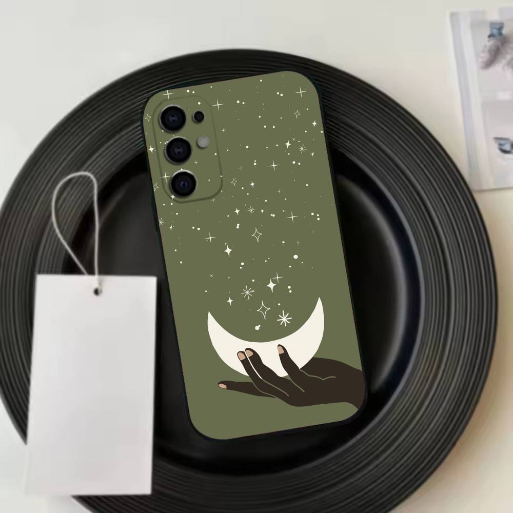 Flower Plant M-Moon Pattern Phone Case Black Silicone Soft For Samsung S25,S24,S21,S22,S23,S30,Ultra,S20,Plus,Fe,Lite