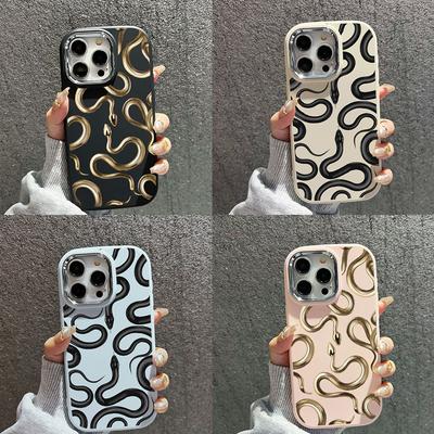 N72 Black Gold Snake Art Soft Back Cover for Samsung S24 Ultra A14 iPhone 16 Pro Max Xiaomi Redmi Note13 Plating Frame Camera Protector Case
