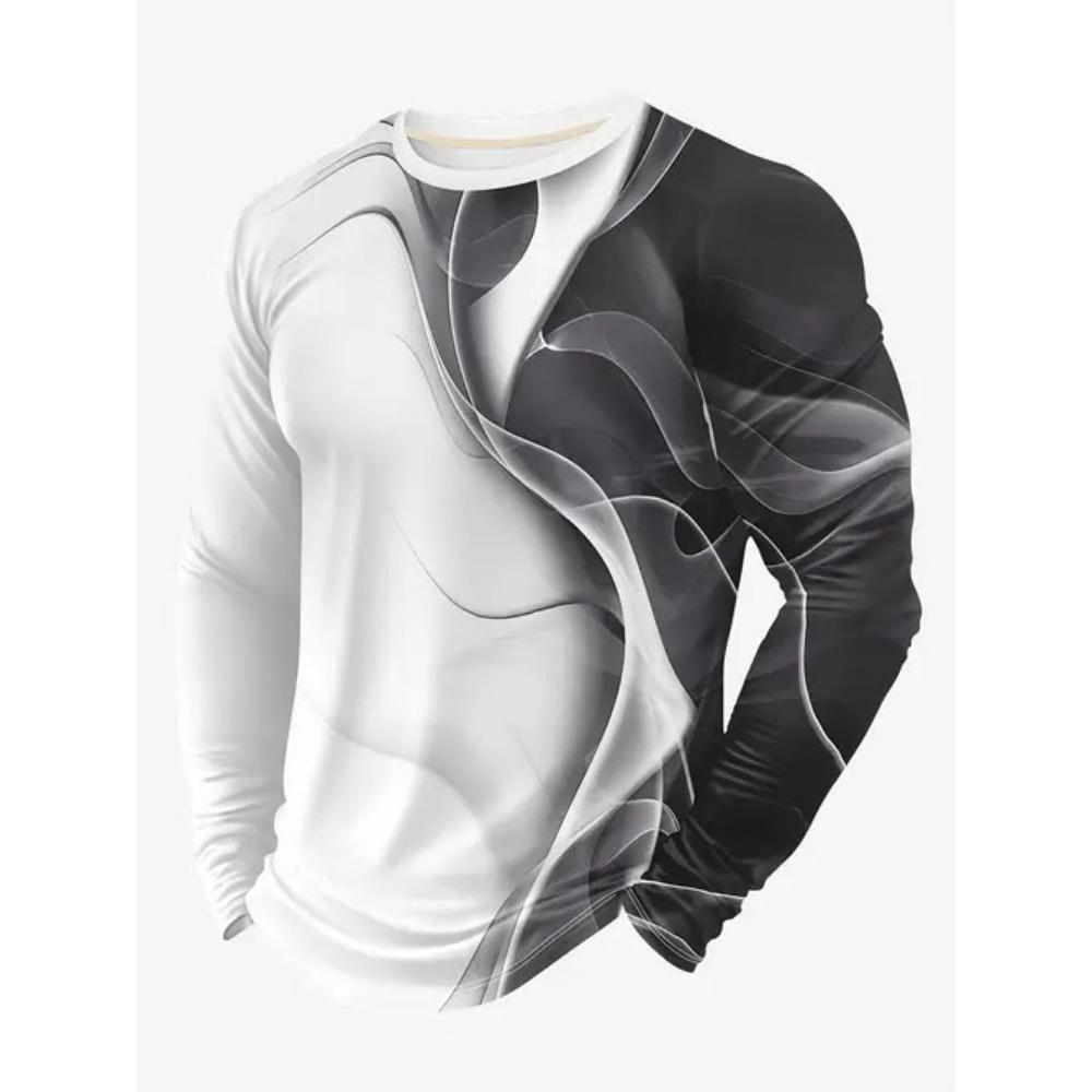 Personalized Design 3D Digital Printing Men's Street Trendy Round Neck Long Sleeved T-shirt