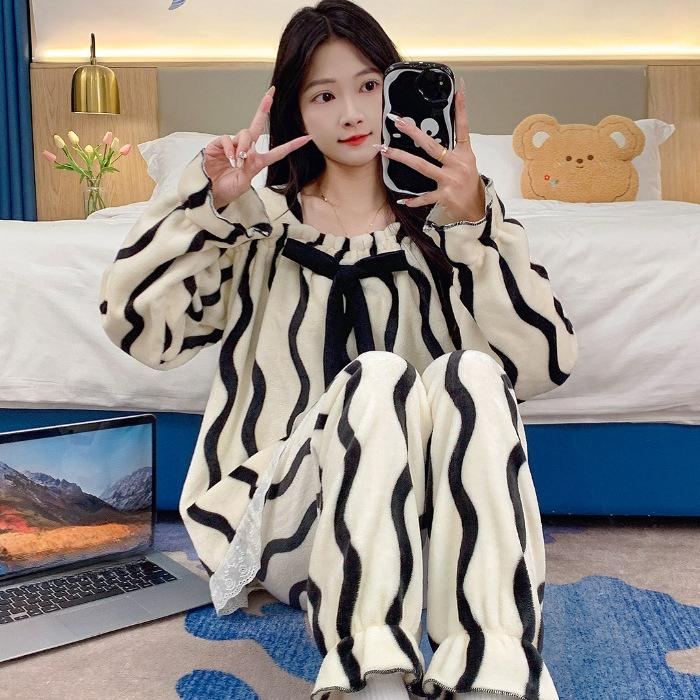 Flannel Pajamas Women Ins Autumn and Winter Coral Fleece Sweet Home Service Suit