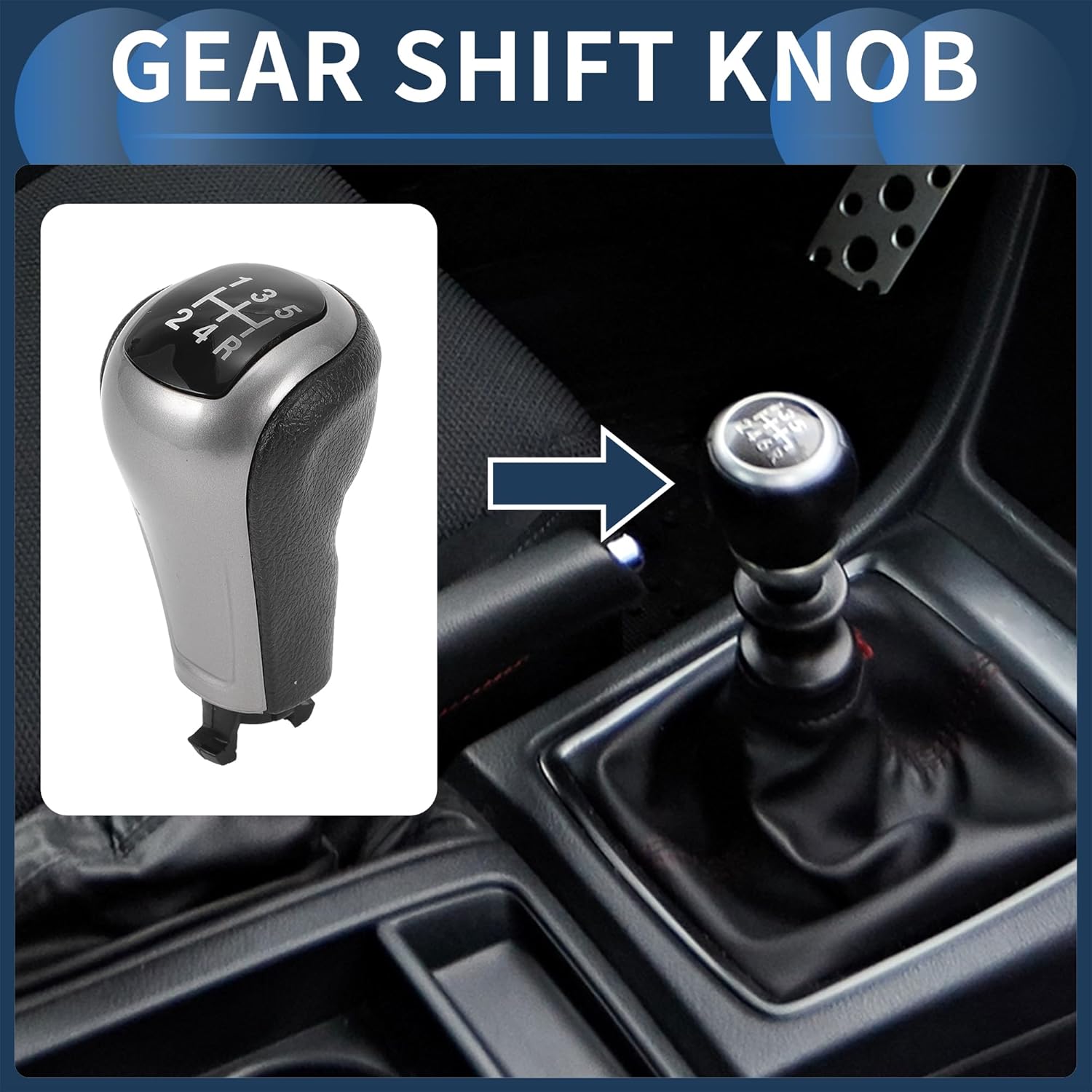 

5 Speed Manual Gear Shift Knob, Front Automotive Gearbox Stick Shifter Lever Knob No.77299TA0A01ZA for Honda Accord 2008-2012 Plastic Black, 1 Pc