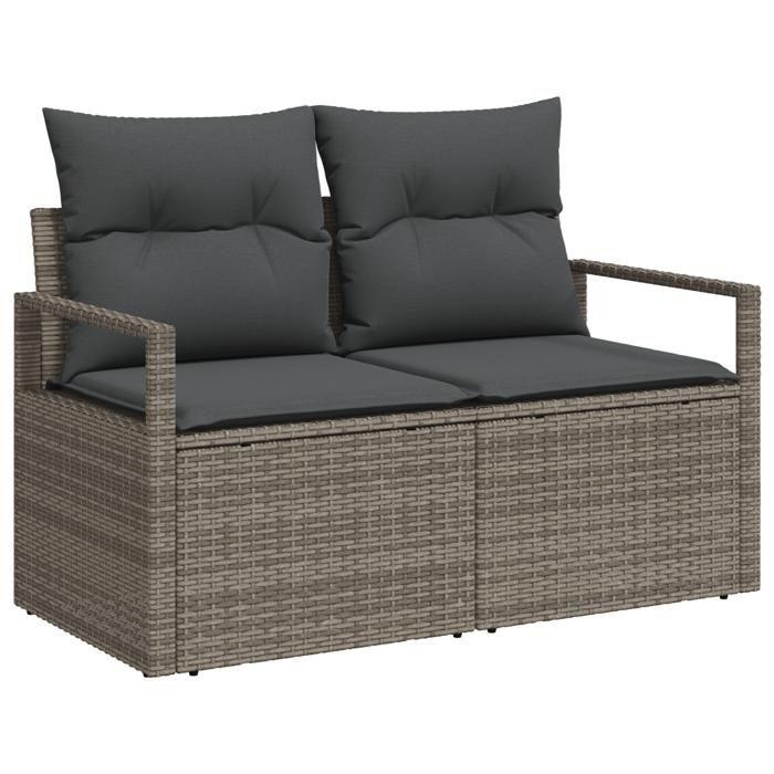 Canapé de jardin 7 pièces avec coussins gris poly rattan, Canapé 2 places avec coussins gris poly rattan 3349719