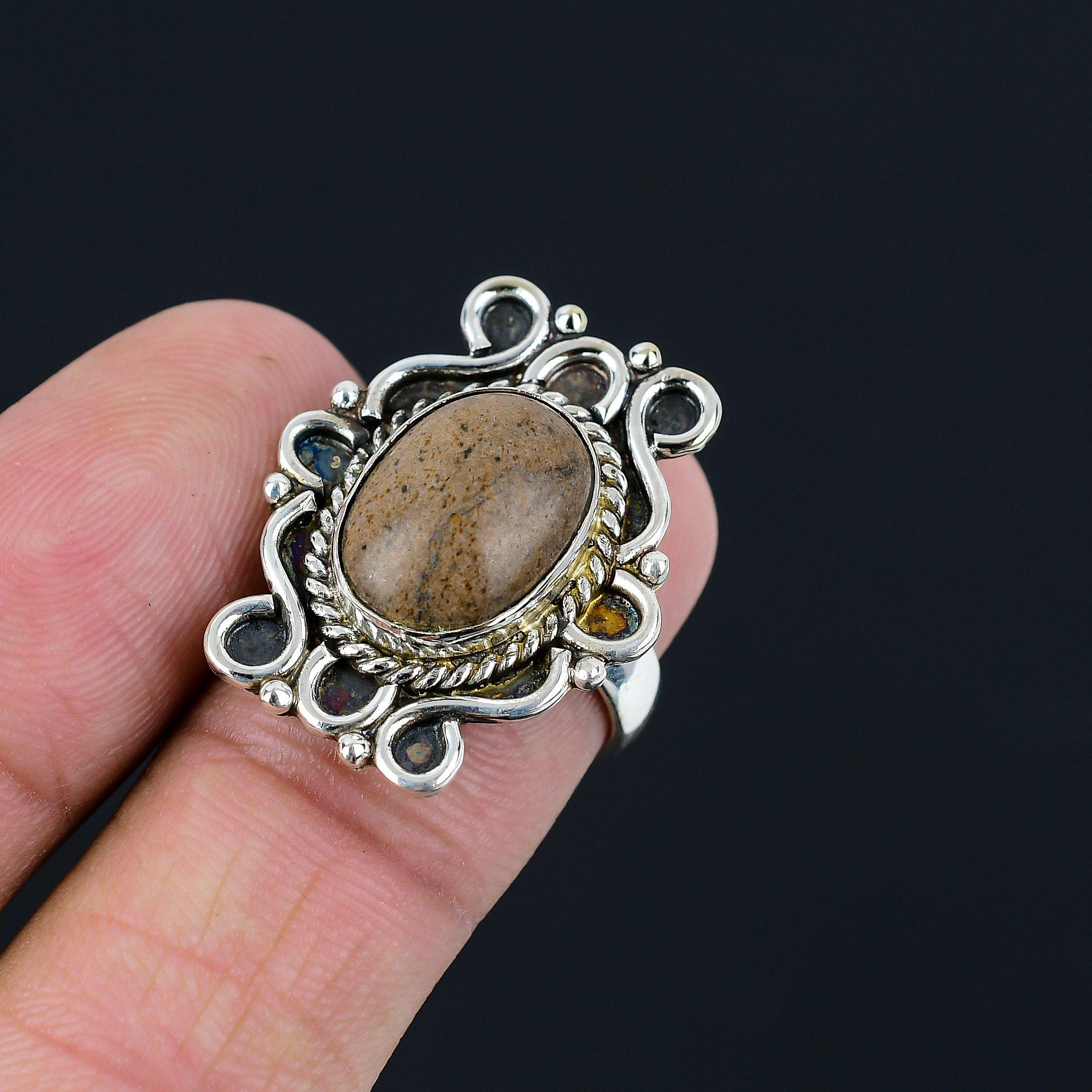 

Sterling Silver Natural Picture Jasper Stackable Statement Ring Jewelry Size 7 7