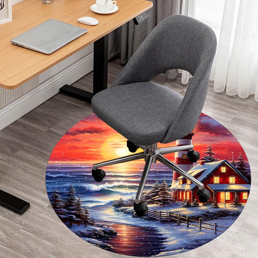 1pc Lighthouse Winter Round Chair Mat Office Area Rug - Non-Slip, Floor Mat for Office, Bedroom, Ideal Home Decor Gift C0112074