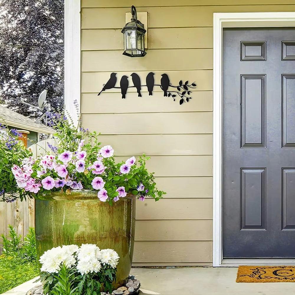 Настенное искусство из металла «Птицы» – скульптура из 5 птиц на ветке с листьями — фото 5