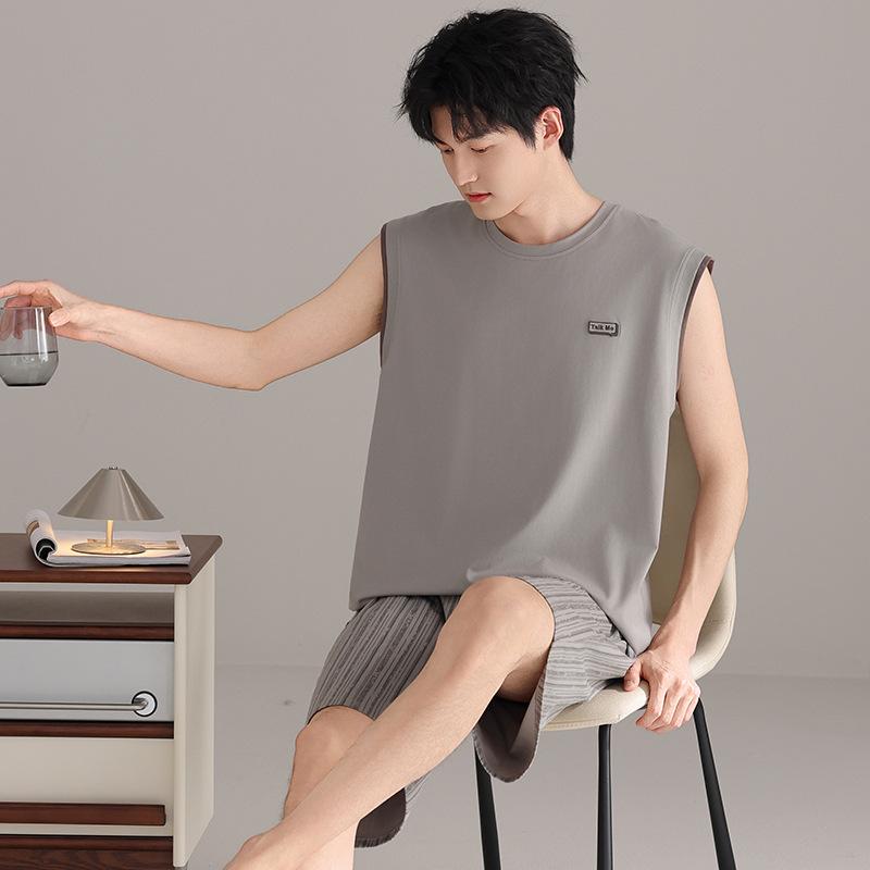 Pajamas men's summer cotton vest shorts summer thin teen men's sleeveless vest loungewear set