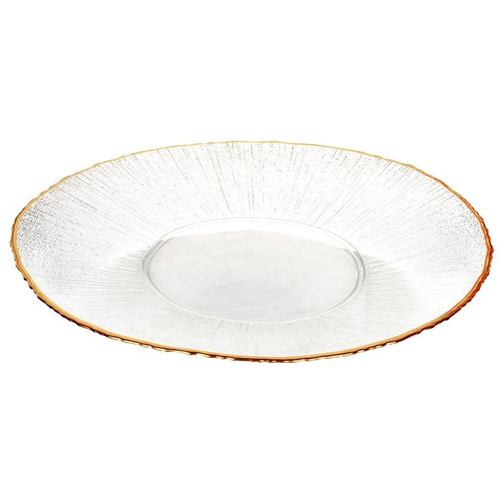 Glass Golden Dinner Plate Shallow Flat for Dinner Snacks Platter 28 cm