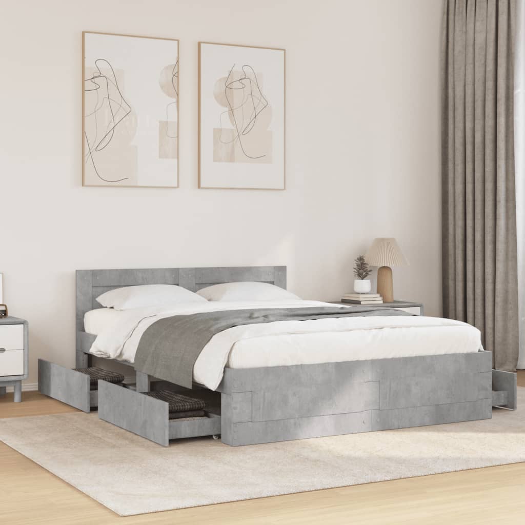 Bed Frame with Headboard Concrete Grey 120x200 cm Engineered Wood