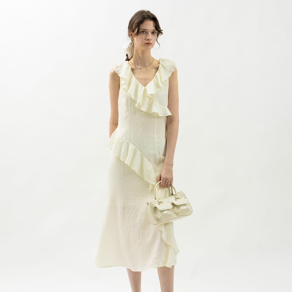 WEDNESDAY DELIGHT Wd_Wave Frill Dot Long Dress_2Color