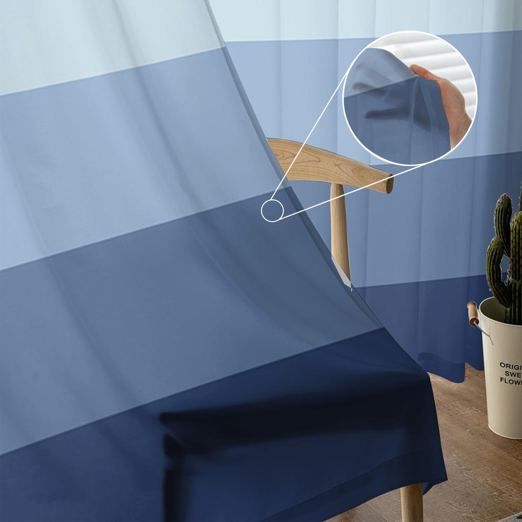 Marinblå Gradientrandiga Skira Gardiner för Vardagsrumsdekoration Fönstergardiner för Kök Tyll Voile Organza Gardiner