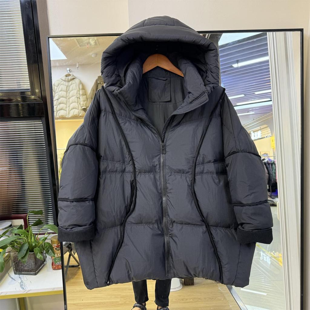 New Down Jacket Women's Medium and Long Puffs Feel Fashionable Large Size Loose Hooded Thickened Warm Tide