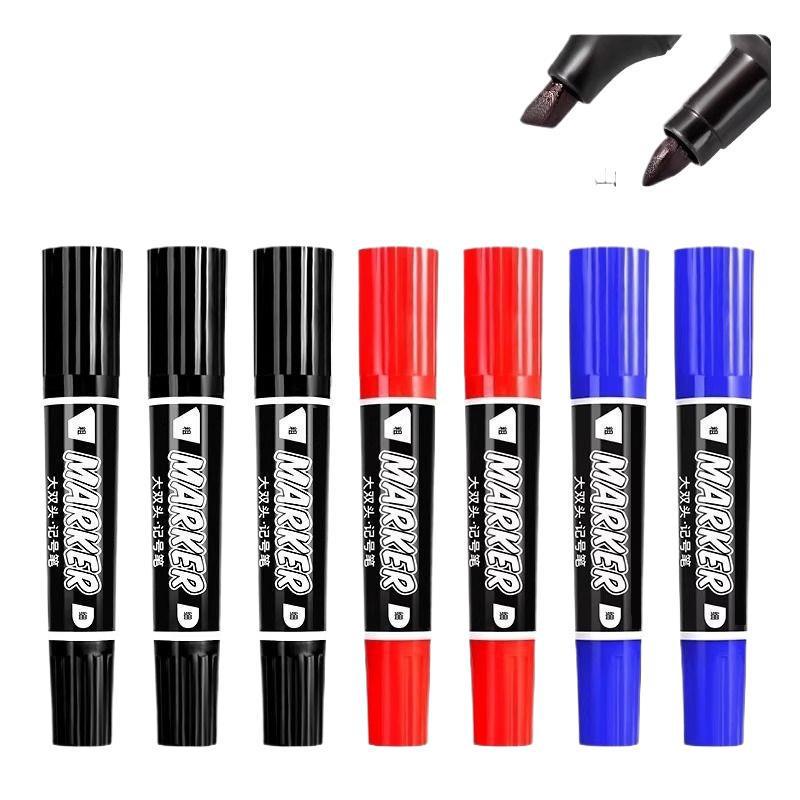 Large Double-Headed Oily Waterproof Marker - Black & Red Broad Tip, Non-Fading, Oil-Proof for Industrial Use