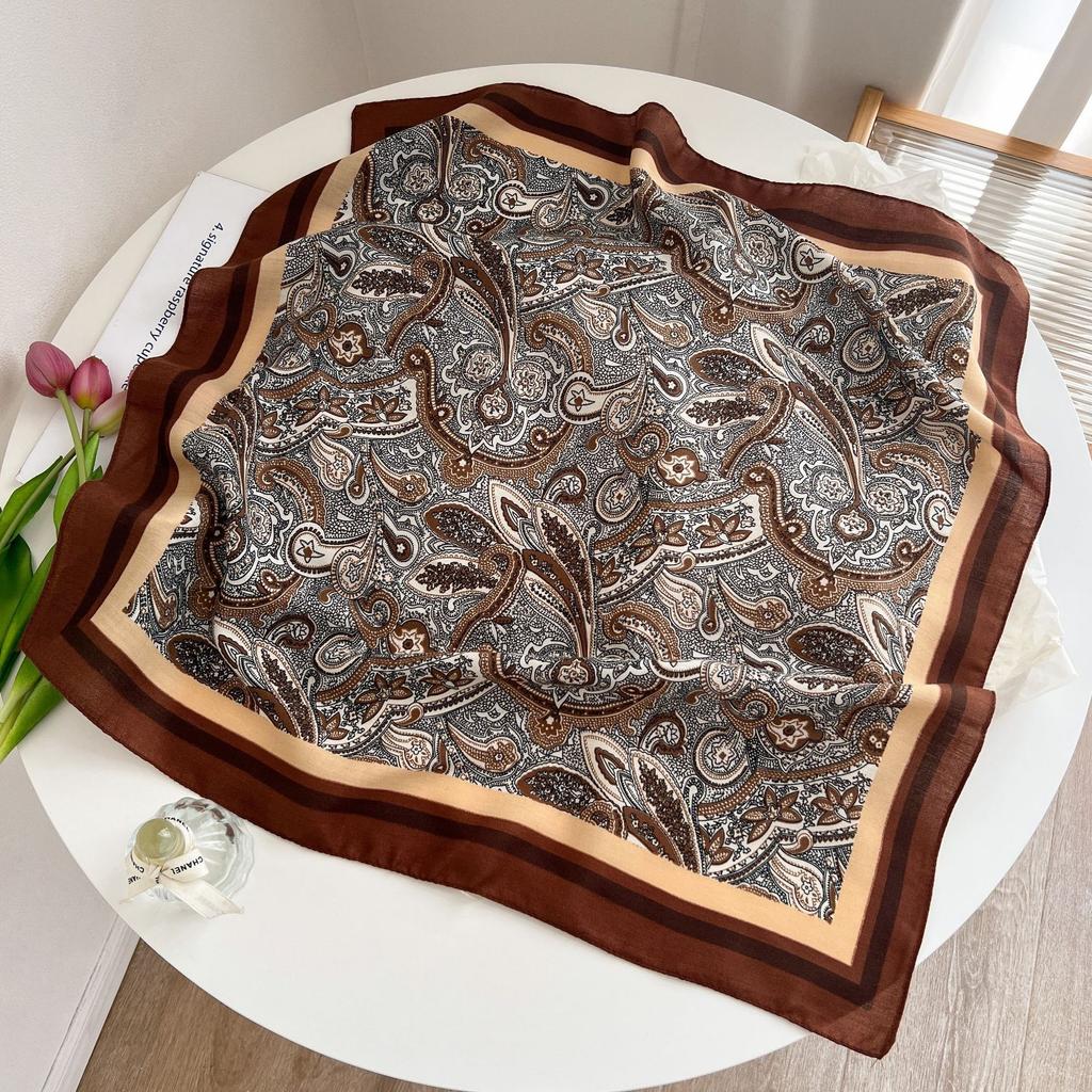 Old Money Wind Cashew Flower Cotton Brown Small Square Scarf Silk Scarf Scarf Shirt Shawl Hair Band Belt Scarf