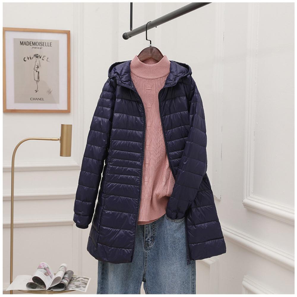 Women's Lightweight Hooded Down Jacket - Mid-Length Slim Fit Lightweight Fall/Winter Lightweight Plus Size Coat