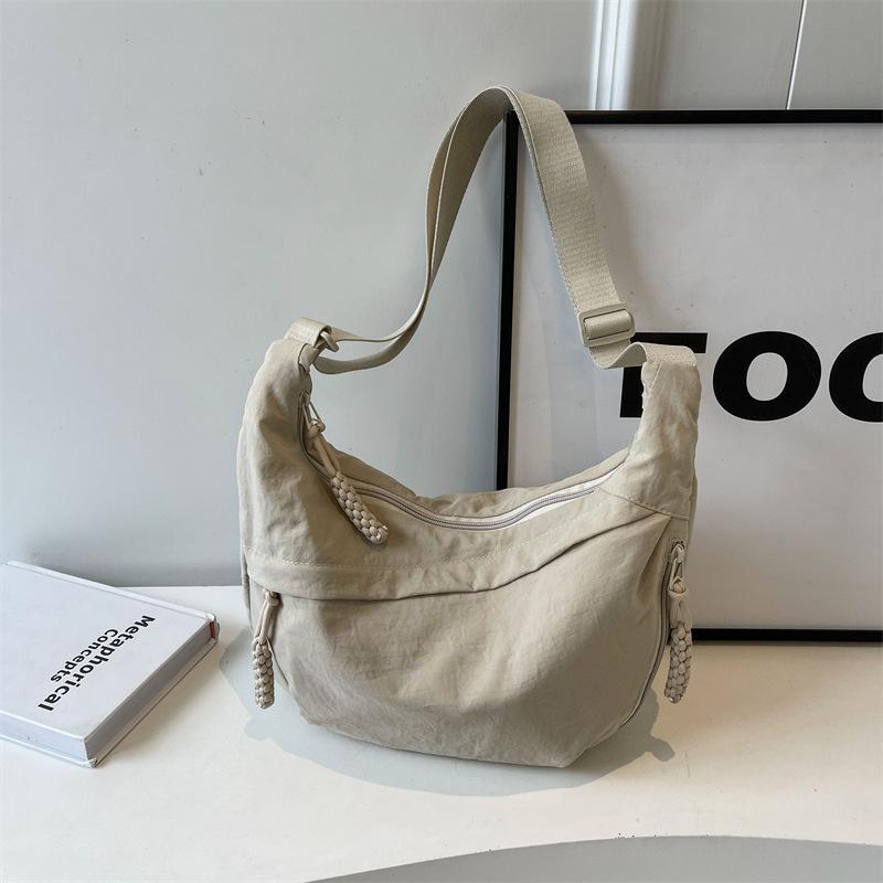 Spring Nylon Pleated Crossbody Shoulder Bag: Women's Lightweight Casual Dumpling Bag in Matching Colors