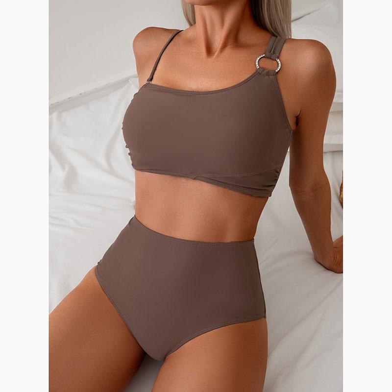 Damen High Waist Bikini Dünne Schulterträger Sling Push Up Tank Top Separater Zweiteiler Badeanzug Rückenfreie Bademode