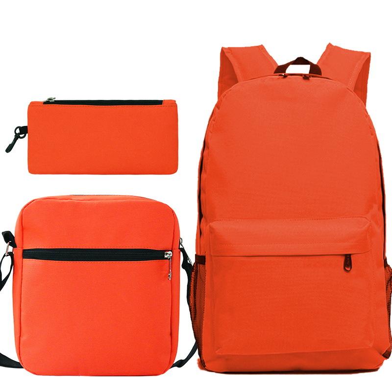 Multi-color blank backpack three-piece set Student Oxford cloth backpack + shoulder bag + pencil case three-piece set