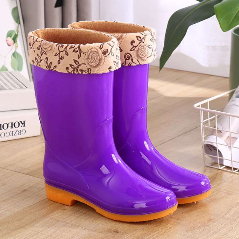 Fashion Medium Tube Waterproof Shoes Rain Shoes Rain Boots Women's Summer Adult Work Rubber Shoes Cow Tendon Sole Non-slip Water Boots High Tube Over