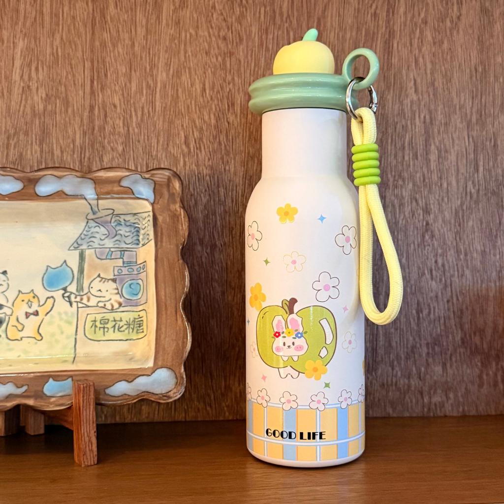 Water bottle Apple Paradise thermos cup female high value portable stainless steel cartoon double drinking cup