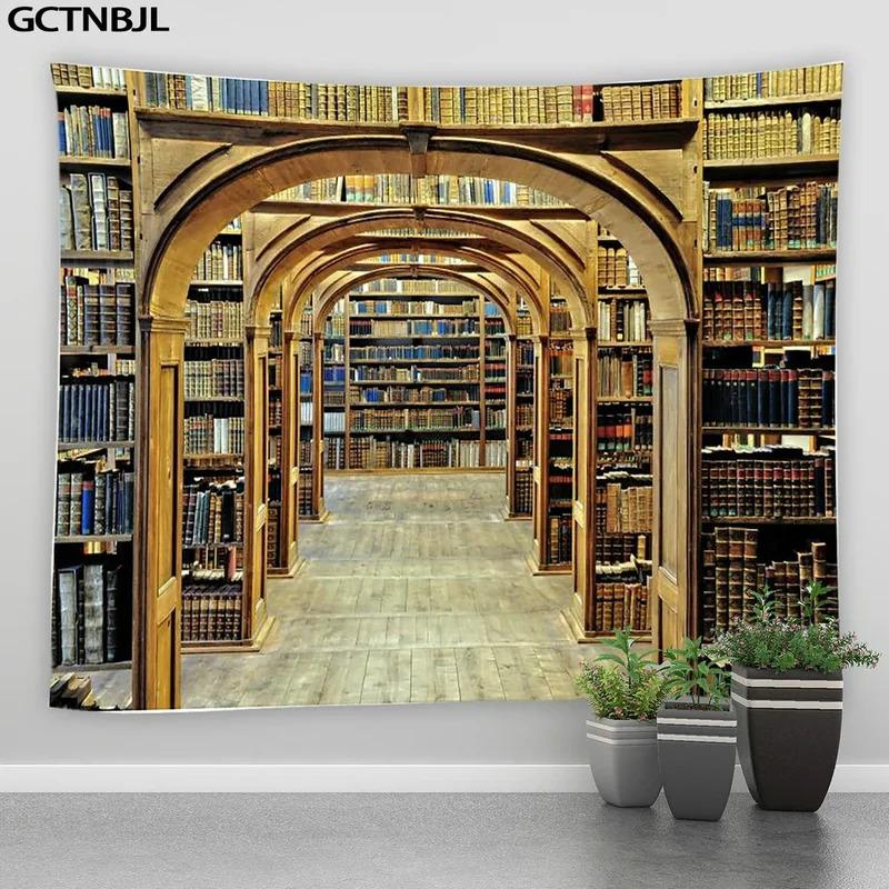 VIKAMA Retro Library Bookshelf Tapestry Modern Minimalist Study Background Cloth Literary Retro Style Living Room Decoration