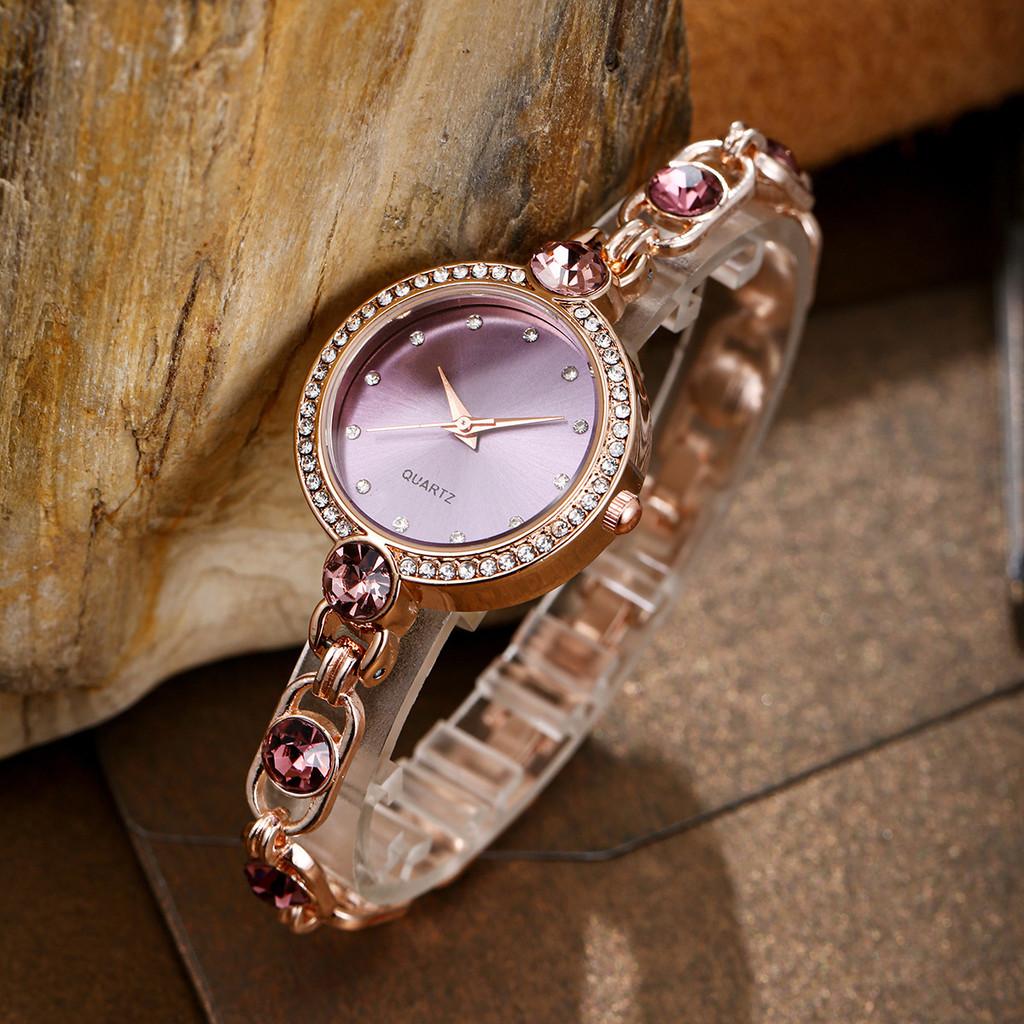 Kstyle Decorative Ladies Alloy Quartz Watch With Gemstone Bracelet For Casual Wear