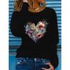 [Floral Heart Graphic Tee] Women's Casual Long Sleeve Crew Neck T-Shirt