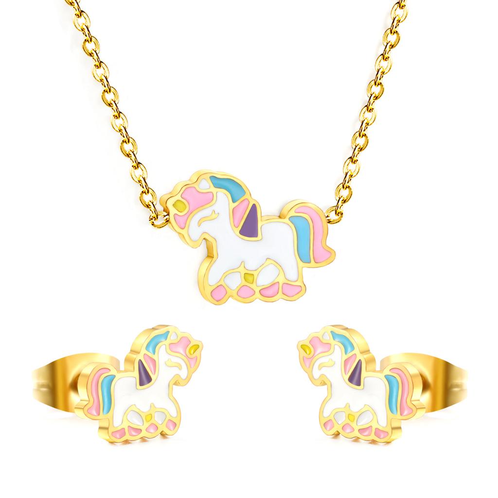 Sweet Butterfly Earrings And Necklace Set Creative Rainbow Unicorn Jewelry For Girls