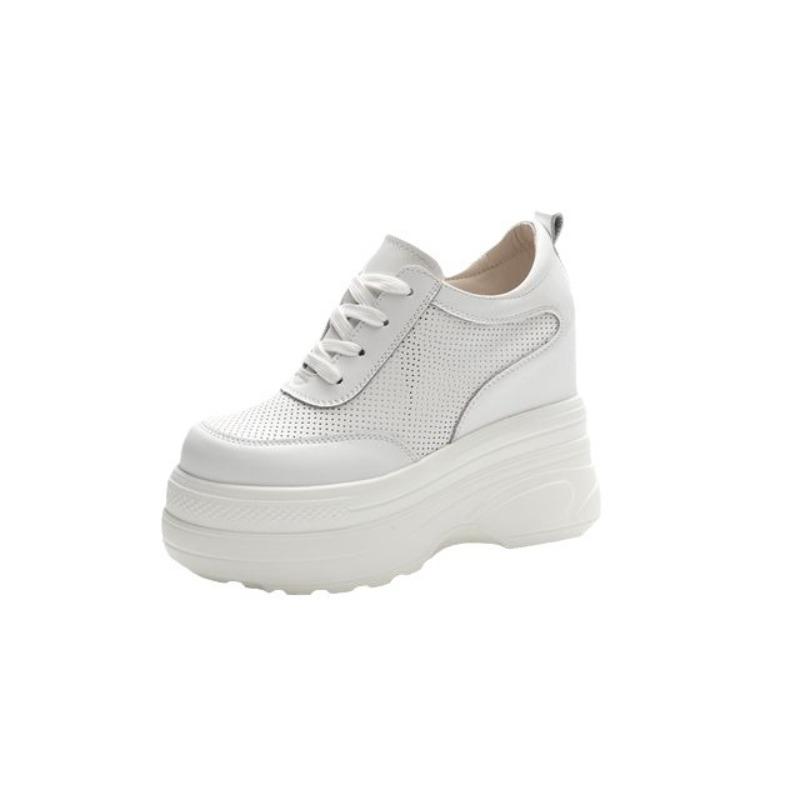 Fashion 11CM Suede Cow Genuine Leather Vulcanize Women Casual Platform Wedge Chunky Sneakers Spring Autumn Contoured Fashion Black Shoes