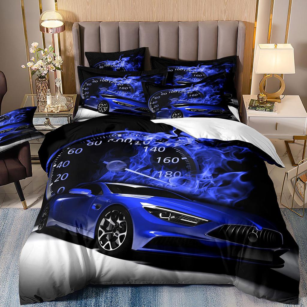 Bedding Three-Piece Set 3D Digital Printing Cartoon Fire Truck Children'S Polished Duvet Cover