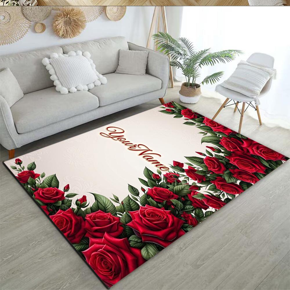 Rose Customized Name Carpet Suitable for Playrooms Outdoor Dining Room Hallway Antislip Carpet Decorate Offices Perfect Gift for Women/Men